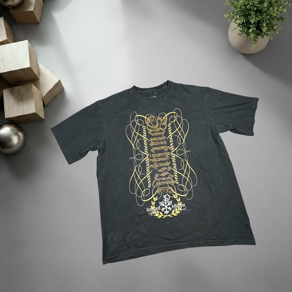 Vintage Y2K Graphic Tee Faded Black Rhinestone Streetwear Boxy T-Shirt Mens XL